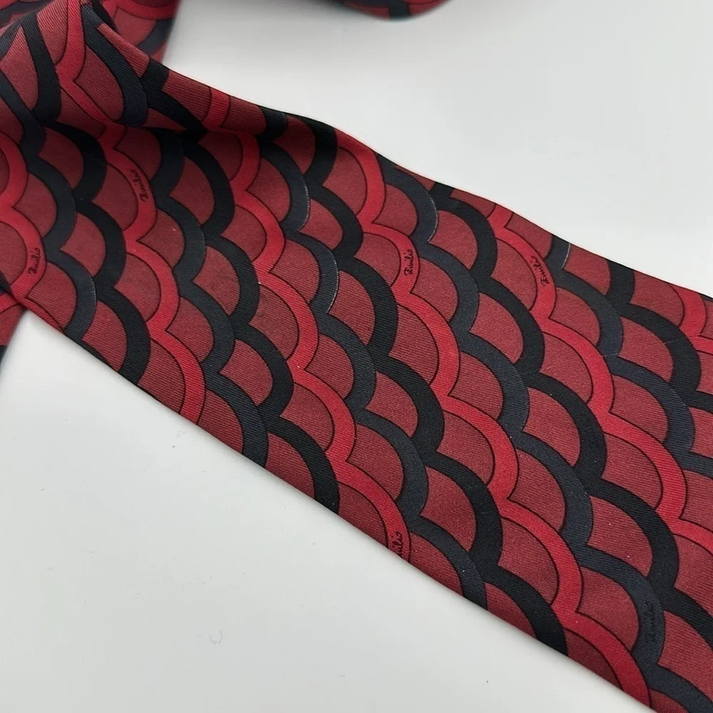 Emilio Pucci Vintage Tie Red Black 56” Long